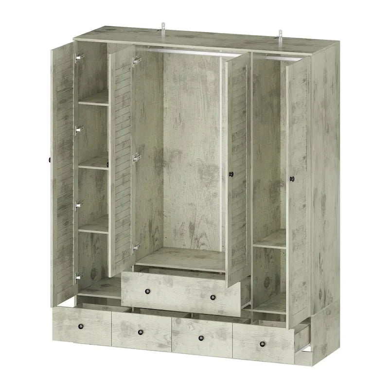 Armoire-penderie blanche de 59 po de large, grande armoire autoportante