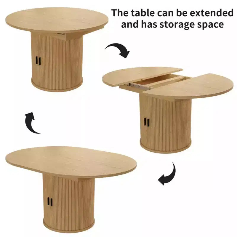 Dyonery 63 uitschuifbare ronde keukentafel voor de eetkamer met opbergrek met 2 niveaus, met voet, houten ovale ronde eettafel, walnoot