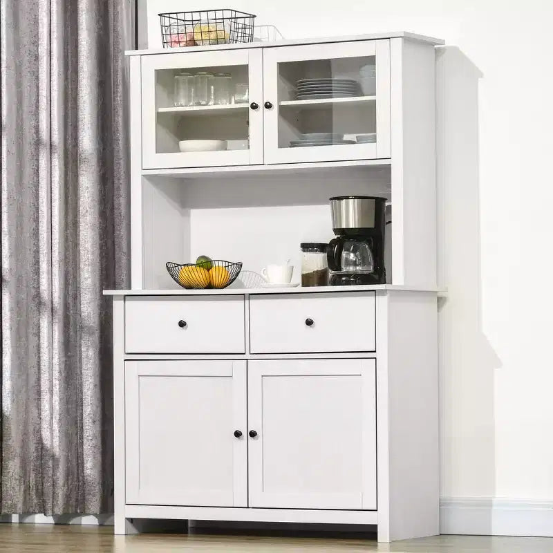 Buffet de cuisine HOMCOM de 63,5 pouces avec vaisselier, meuble de rangement avec 4 étagères, tiroirs, portes vitrées encadrées et espace ouvert pour micro-ondes