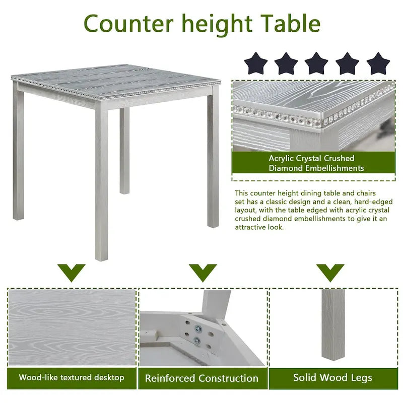 Ensemble de salle à manger moderne de 5 pièces avec table carrée à hauteur de comptoir et 4 chaises rembourrées