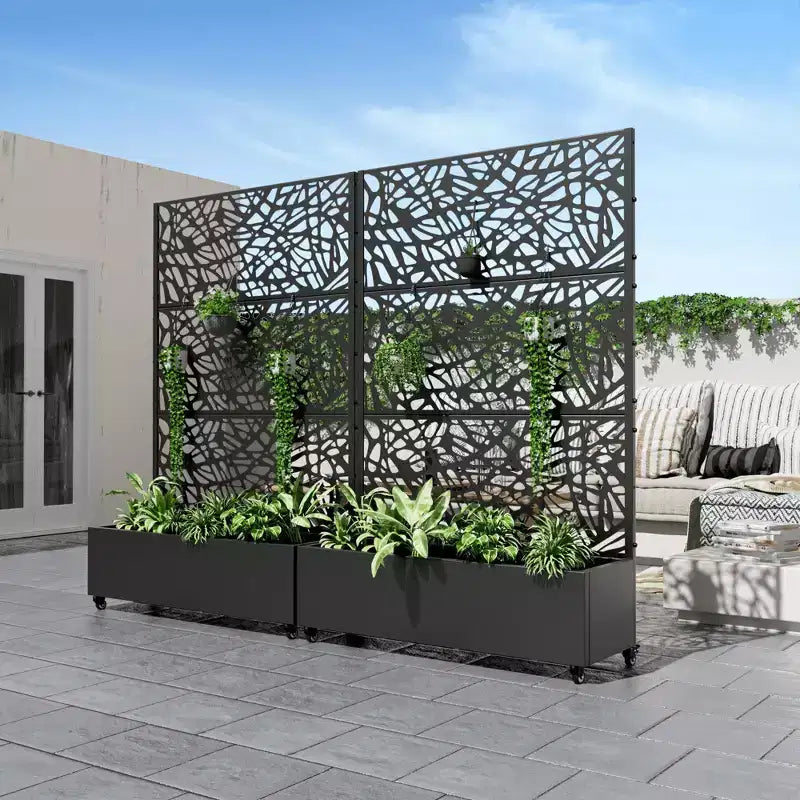 MAYEERTY plantenbak met ijzeren trellis, zwart net, stijl 01, 72x47x16in, set van 3