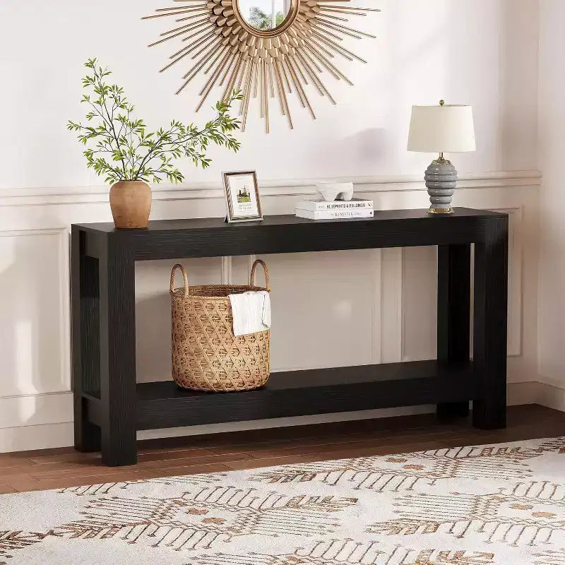 63 inch smalle houten haltafel met 2 laden voor woonkamer, gang of entree, decoratieve opberghaltafel