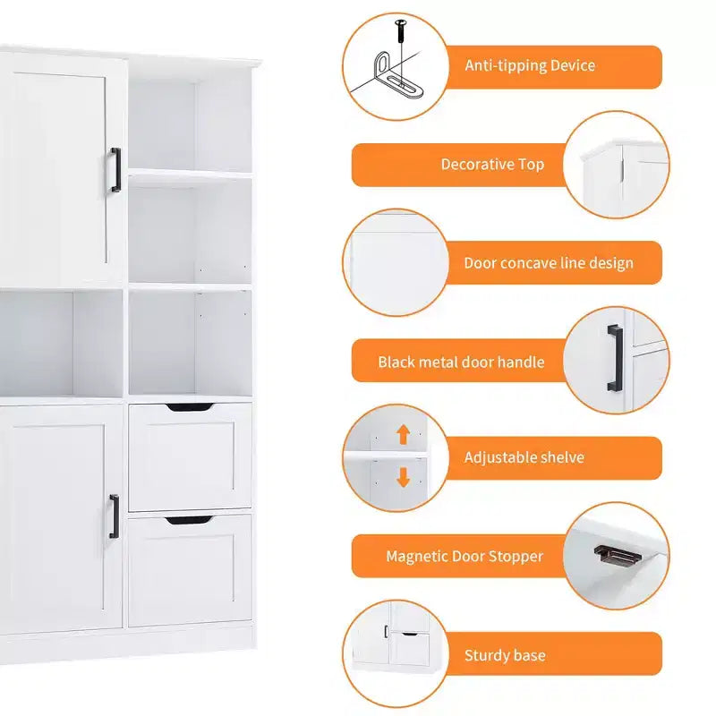 Mobile contenitore da bagno alto 62", indipendente, con cassetto e ripiano regolabile, dispensa per bagno e soggiorno