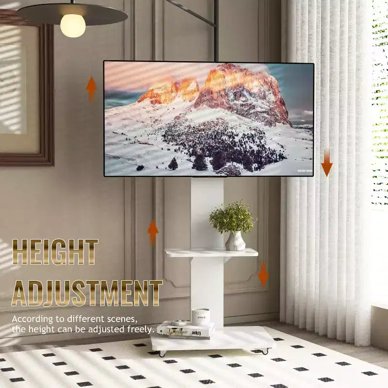 TV-Ständer für 32–75-Zoll-Fernseher, höhenverstellbarer mobiler TV-Wagen mit Schublade und Rollen für Wohnzimmer, Schlafzimmer und Büro – ModernLuxe