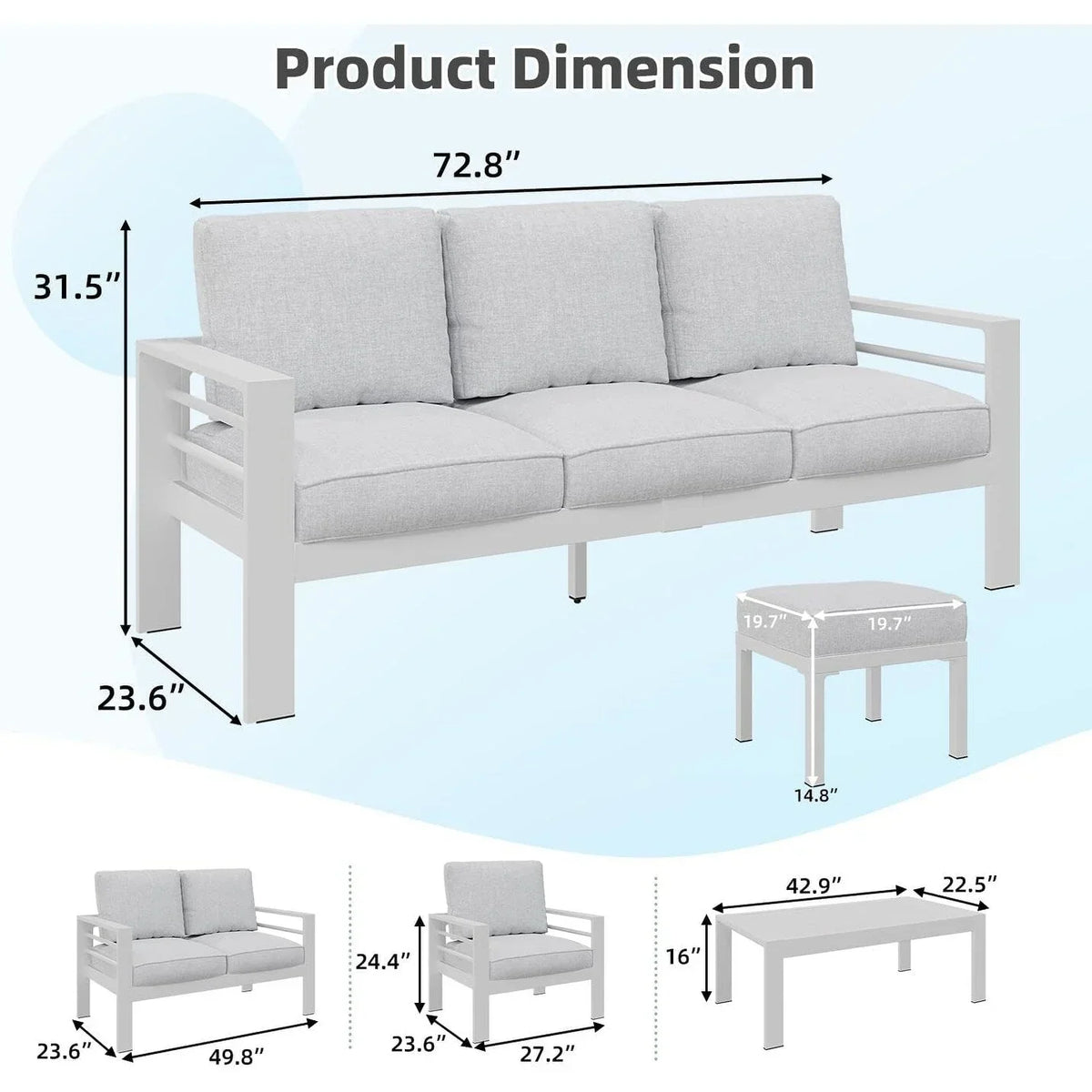 AECOJOY 7-delige aluminium tuinmeubelset voor buiten, loungeset