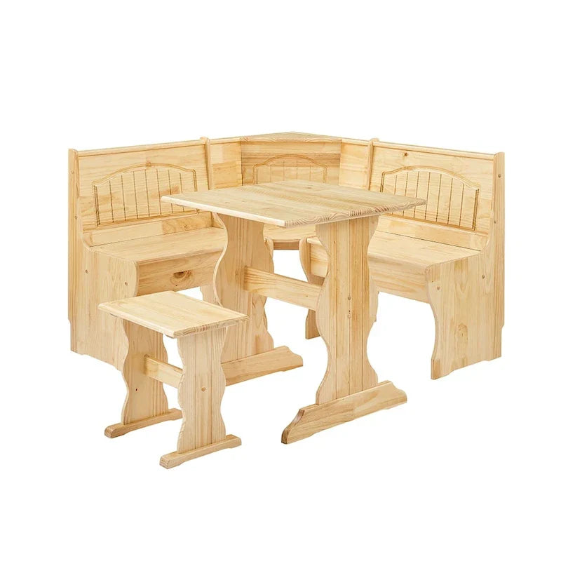 Ensemble de coin repas 3 pièces MUSEHOMEINC de style traditionnel en bois massif, avec banc latéral et rangement dissimulé