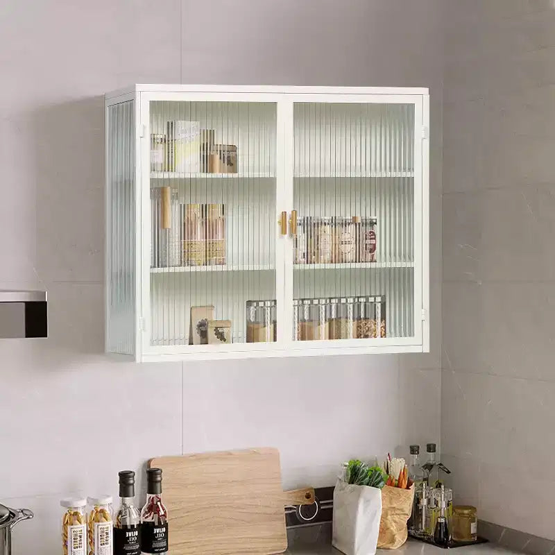 Meuble mural moderne Okak à 2 portes avec rangement à 3 niveaux et portes vitrées, pour entrée/salle à manger/salon/cuisine