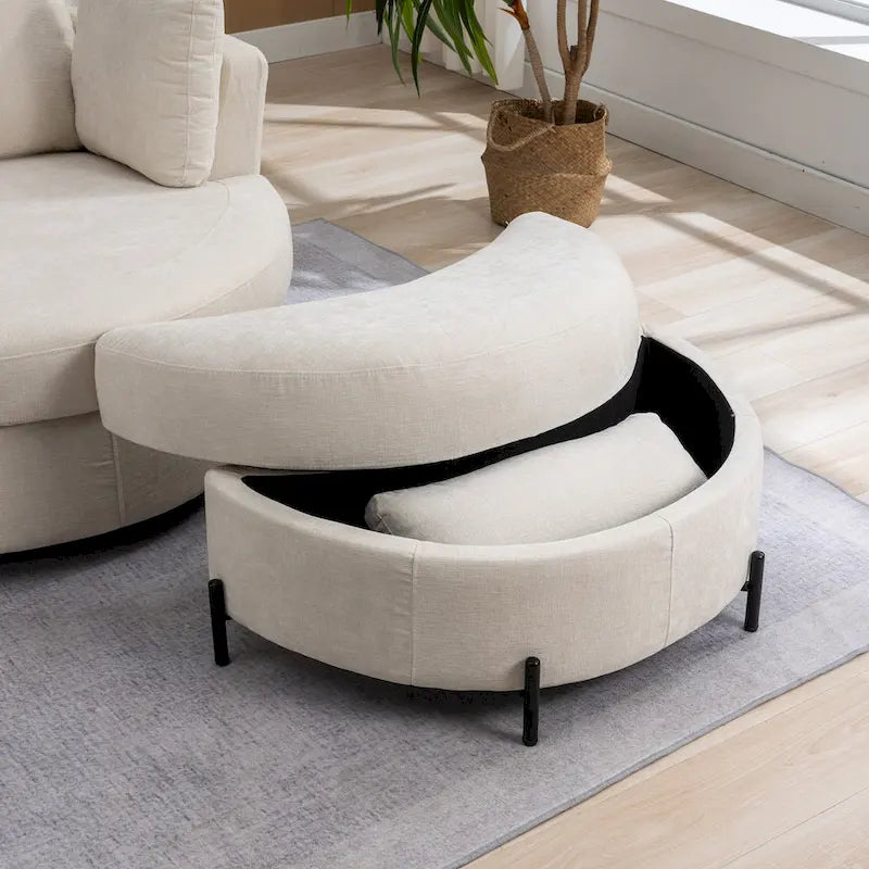 Fauteuil d’appoint pivotant rembourré de 42,3W avec 4 coussins et pouf de rangement demi-lune