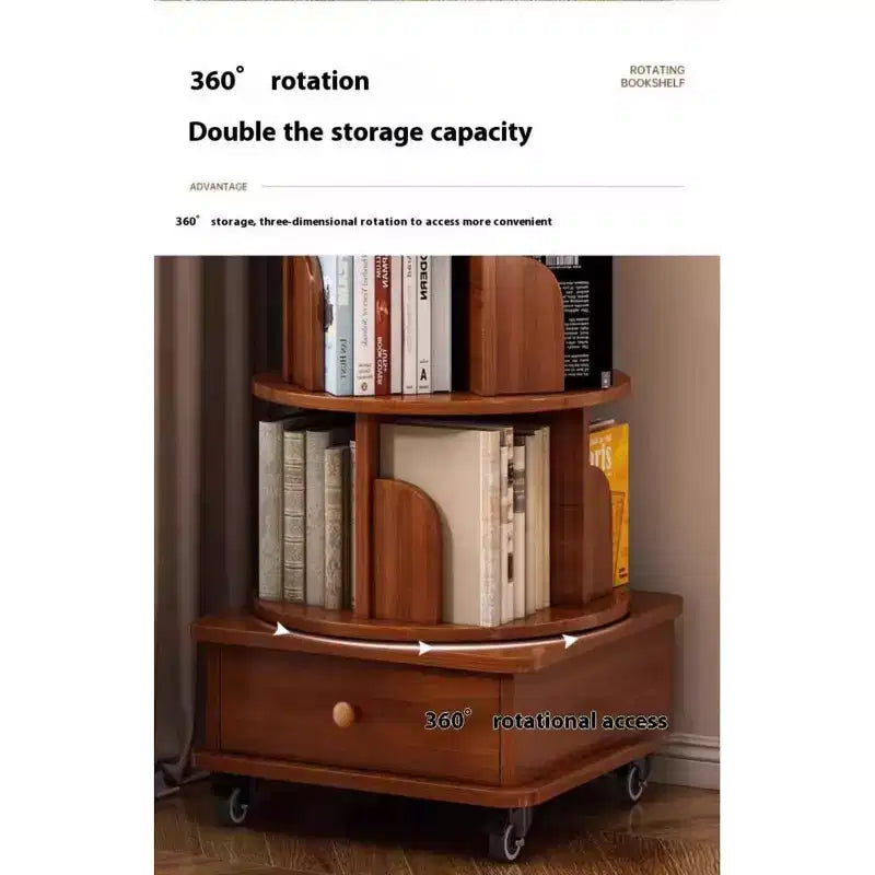 Chic Crate schmales Eckbücherregal mit 6 Ebenen, 360° drehbar und mit Rollen, für kleine Räume, Walnussbraun