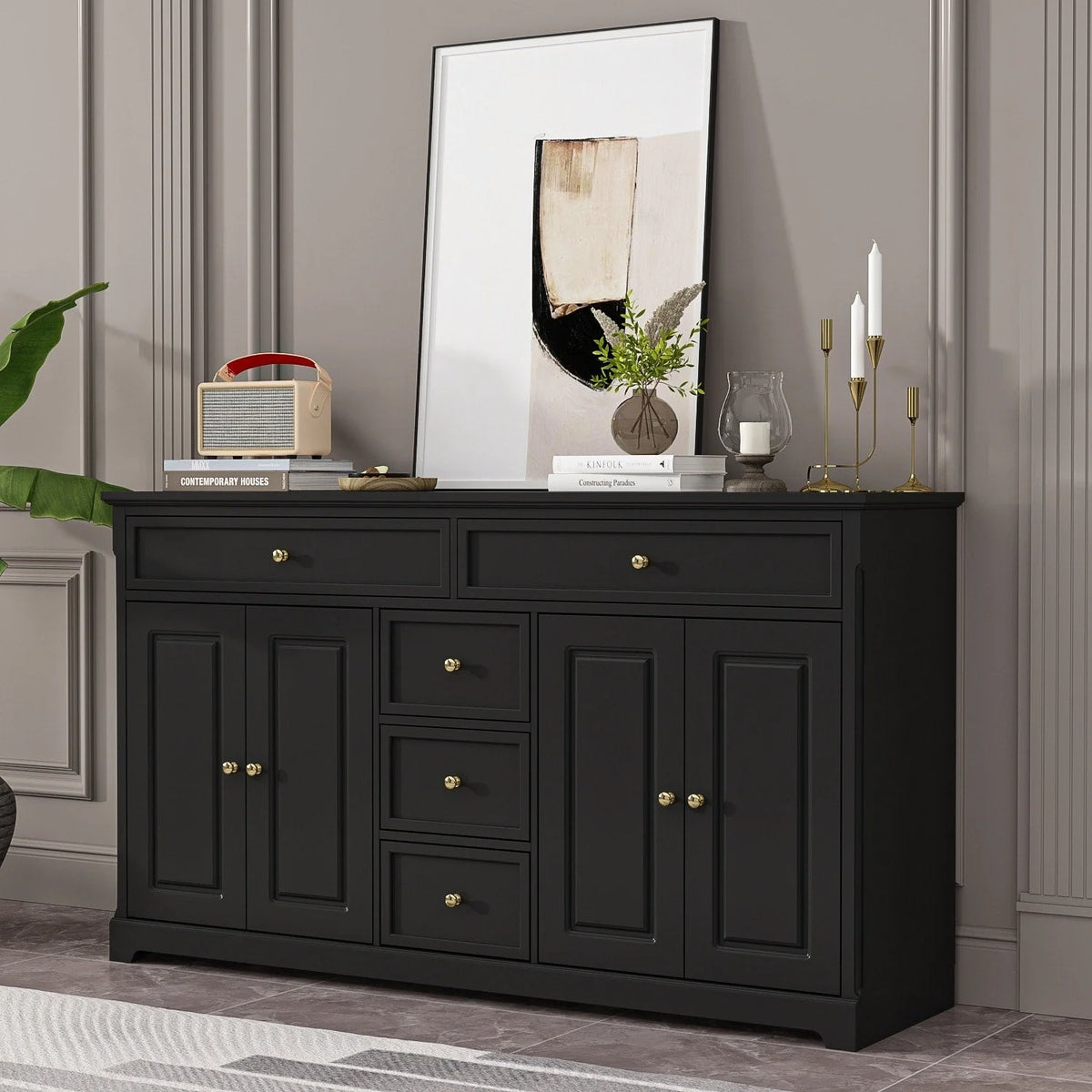Credenza buffet bianca da 59.1' in stile moderno di metà secolo, contemporanea e laccata