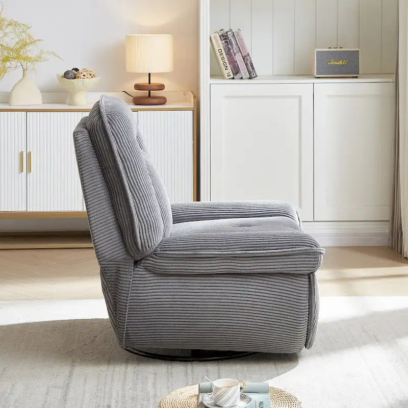Fauteuil inclinable pivotant et berçant en velours côtelé, avec repose-pieds, pour le salon