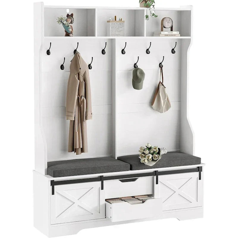 Hall Tree With Bench And Shoe Storage Coat Rack Barn Door