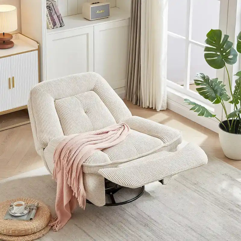 Fauteuil inclinable pivotant et berçant en velours côtelé, avec repose-pieds, pour le salon