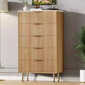 Commode blanche / marbre et bois à 5 tiroirs - panneau cannelé, pour 1 personne