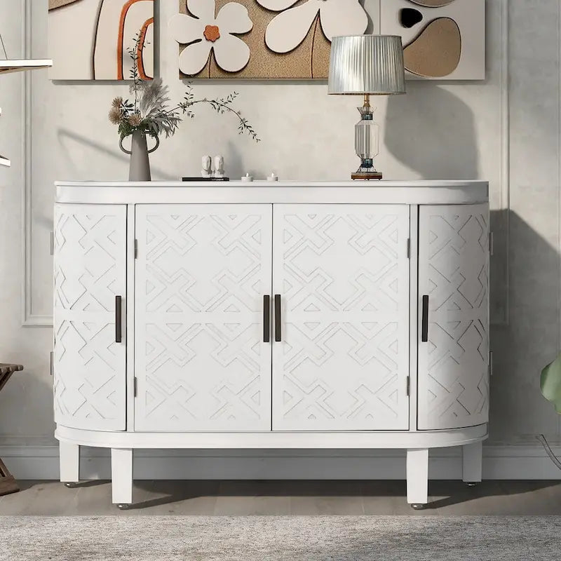 Buffet de rangement décoratif en bois avec portes à motifs antiques pour couloir, entrée, salon ou chambre