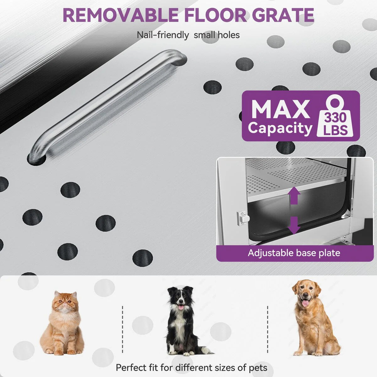 Vasca regolabile in acciaio inox da 50" W per toelettatura degli animali domestici con rampa a gradini