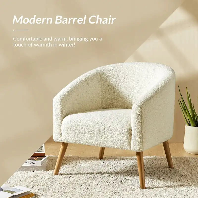Sheila moderne fauteuil van 30 W met bouclébekleding en poten van massief hout, set van 2, van HULALA HOME