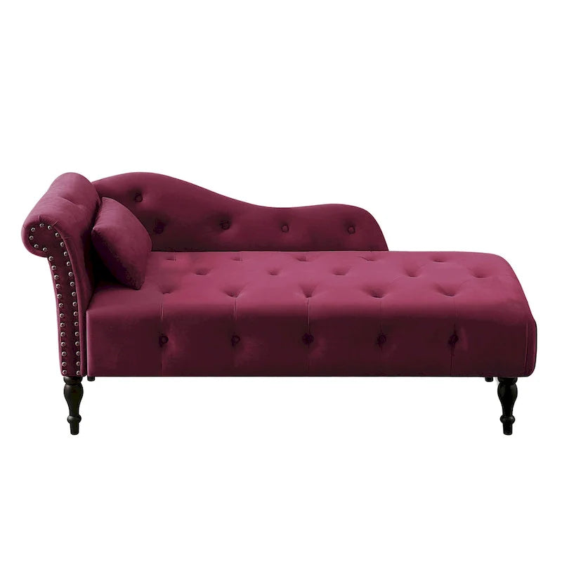 Chaise longue moderne de 60,6 po, revêtement en velours, boutons capitonnés, pieds en bois massif et clous décoratifs