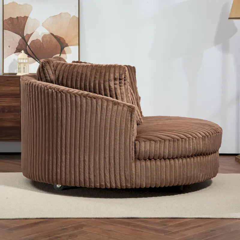 Fauteuil tonneau moderne rond avec 5 coussins et pouf en option
