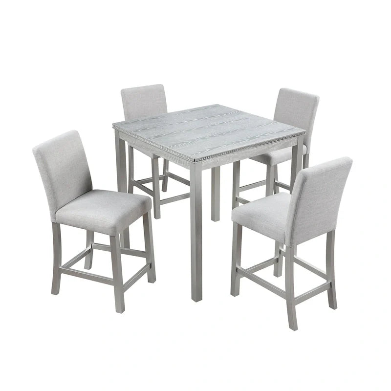 Ensemble de salle à manger moderne de 5 pièces avec table carrée à hauteur de comptoir et 4 chaises rembourrées