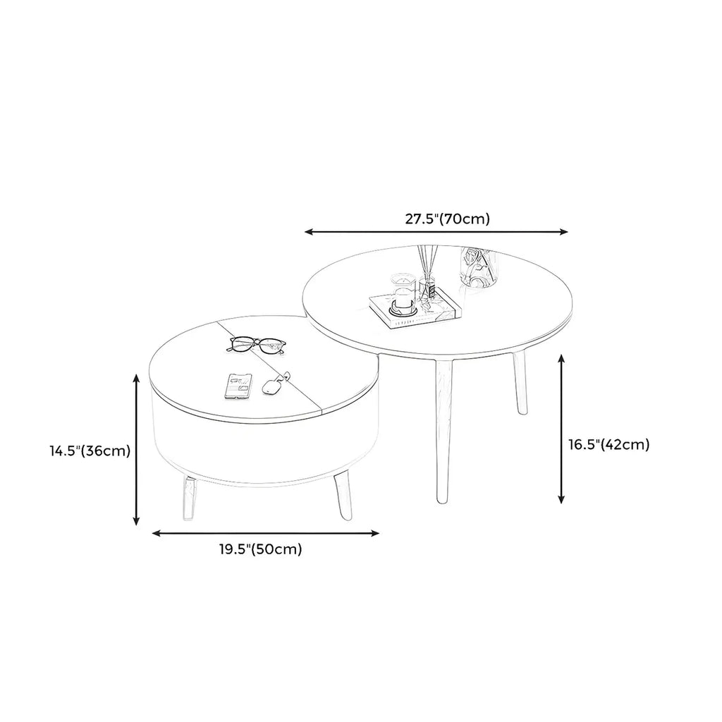 Moderne ronde houten salontafel in zwart en wit met opbergruimte