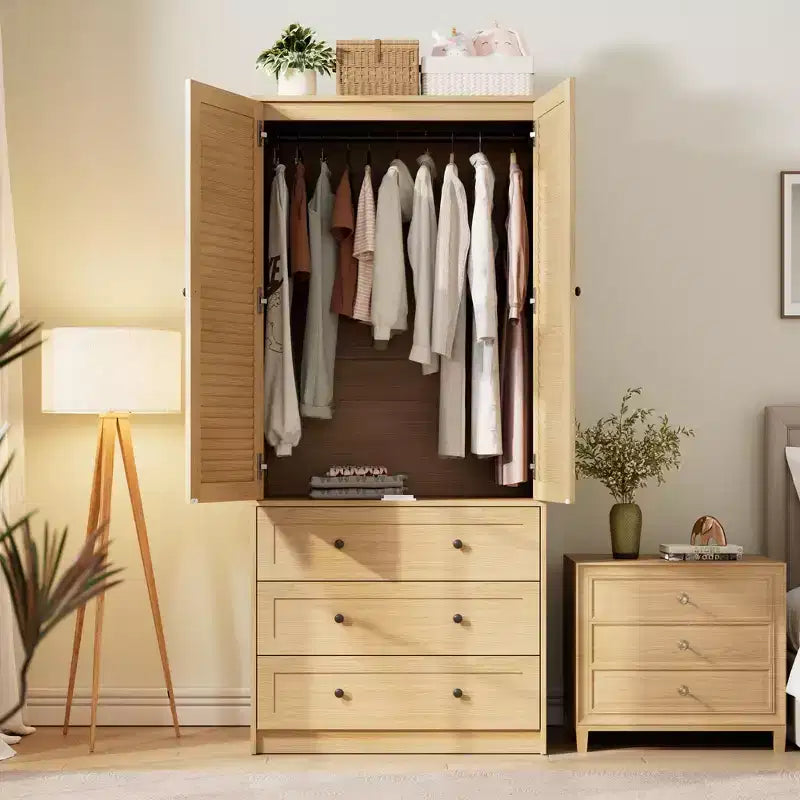 COZONY 3 çekmeceli ve 2 kapılı gardırop, yatak odası için modern ahşap giysi dolabı, dayanıklı beyaz ayaklı gardırop
