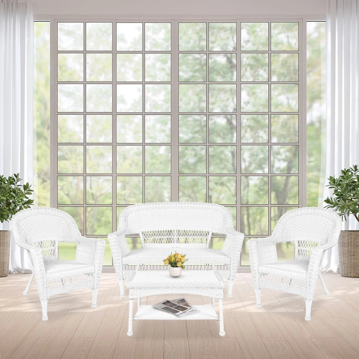 4-delige loungeset van wicker voor op het terras