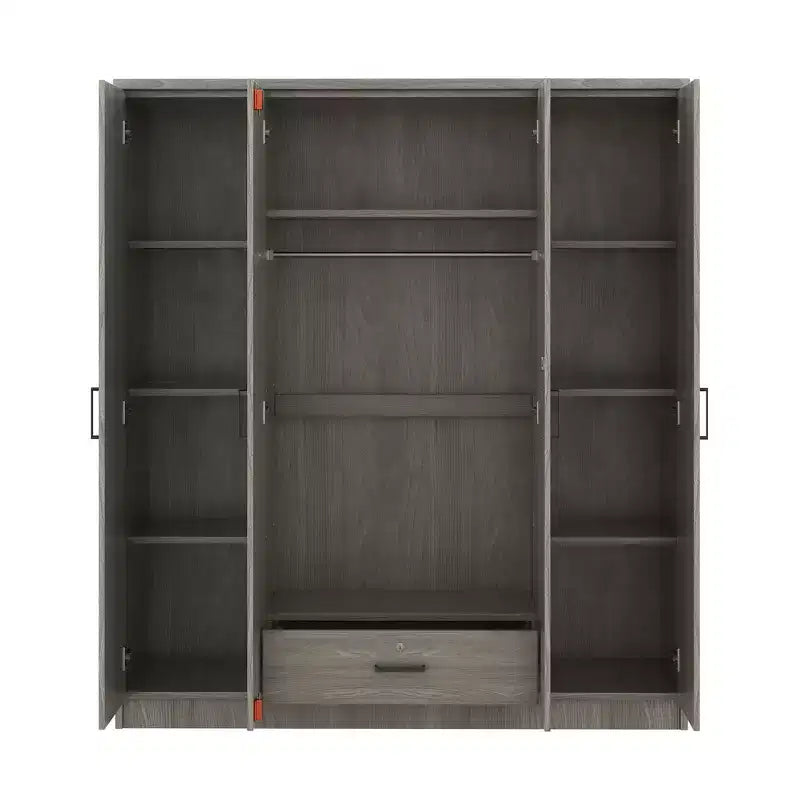 Armoire-penderie en bois à 4 portes avec tringle, 1 tiroir et étagères de rangement