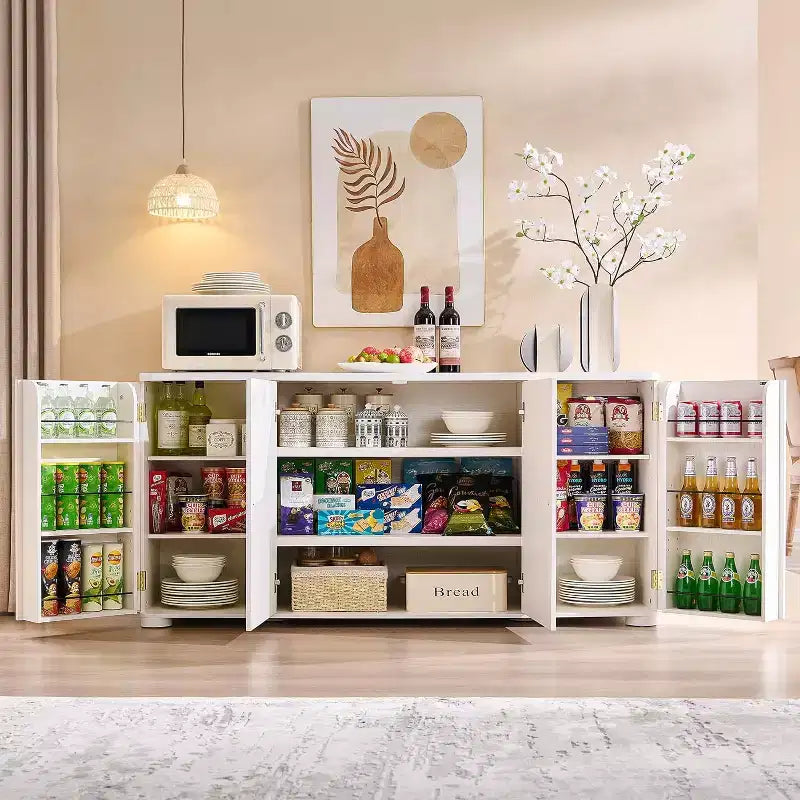 Buffet de cuisine avec 4 portes et étagères, grand buffet moderne, meuble de rangement, meuble de rangement pour coin café de 66 po