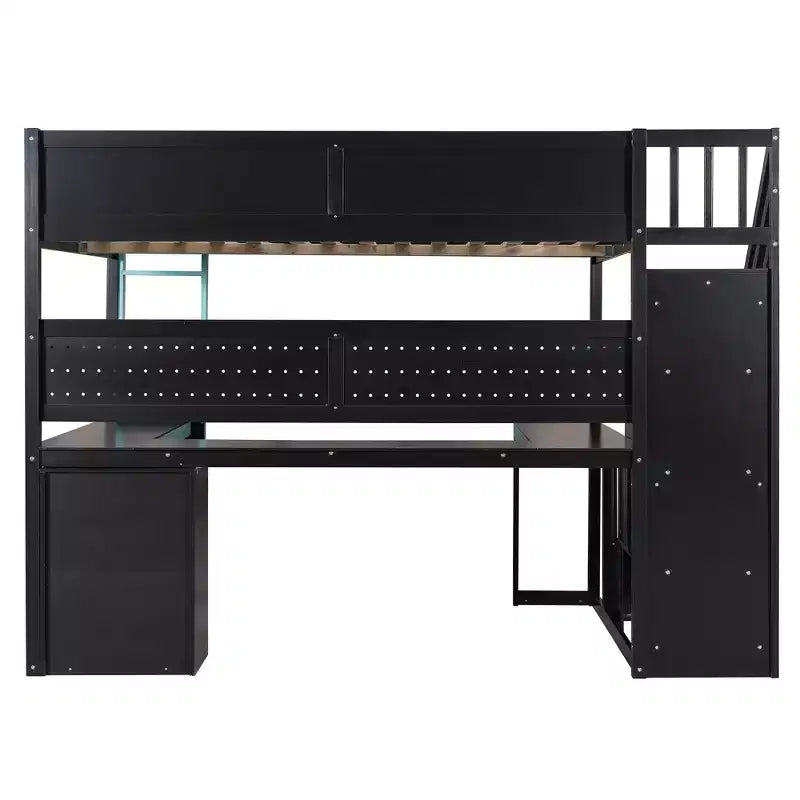 GDFStudio Scott Holz-Hochbett zum Spielen mit Stauraumtreppe, Schreibtisch, Regalen und Lochwand