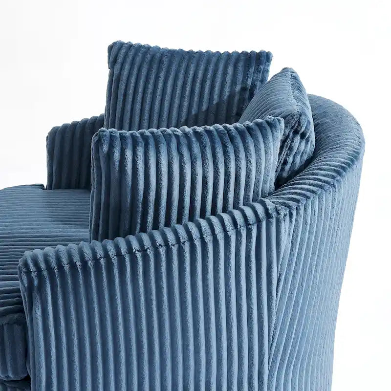 Fauteuil pivotant tonneau surdimensionné de 43 W en velours côtelé moelleux avec accoudoirs encastrés