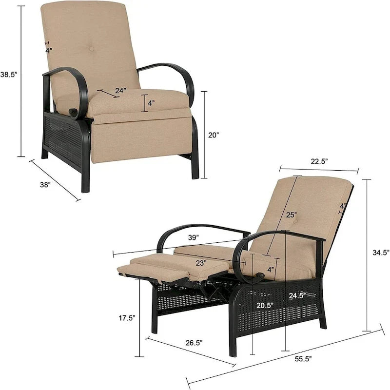 Verstellbarer Relax-Loungesessel, Lounge-Sofa für die Terrasse mit Polster - 38 (T) x 26.5 (B) x 38.5 (H) ZOLL