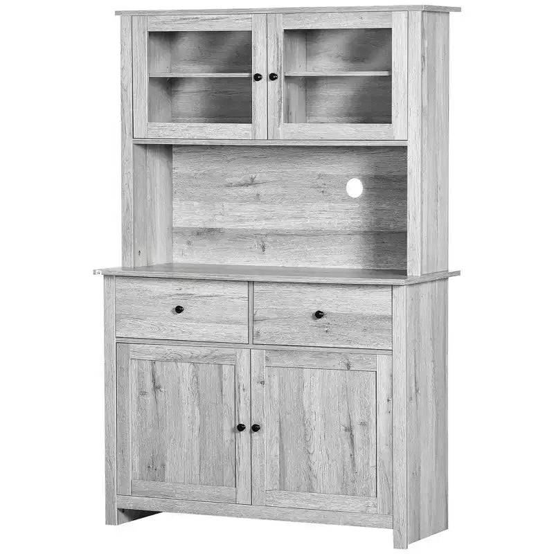 HOMCOM keukenbuffet van 63,5 inch met opzetkast, voorraadkast met 4 planken, laden, glazen deuren met frame en open werkblad voor magnetron