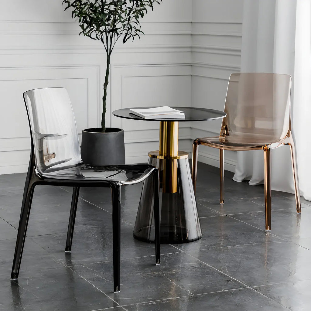 Chaise de salle à manger sans accoudoirs à dossier bas en acrylique ambré