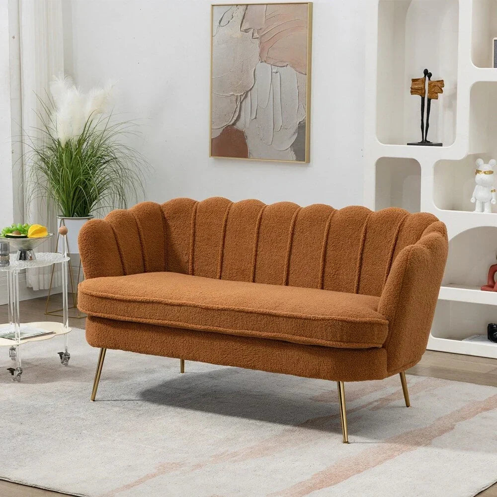 Kleines Mini-Sofa für zwei Personen mit goldenem Metallbein – 2 Sitzplätze