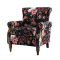 Sillón floral tradicional Araceli con estructura de madera, tapizado, respaldo alto con alas y acabado de tachuelas| ART OF LIVING DESIGNS