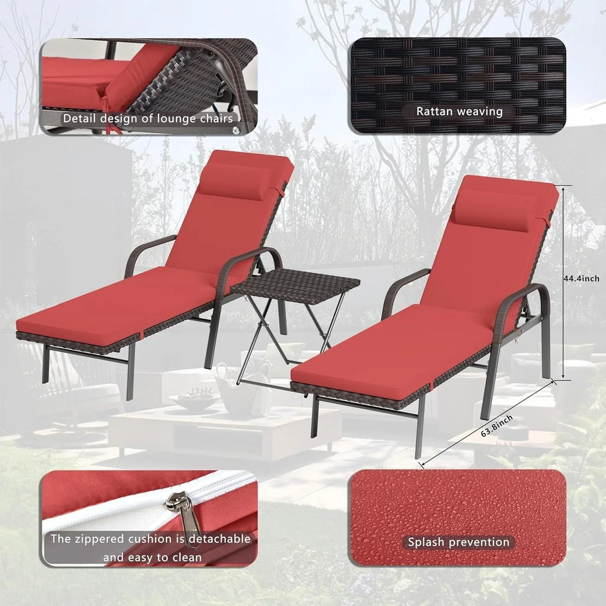 Ensemble de 3 chaises longues d’extérieur Kullavik