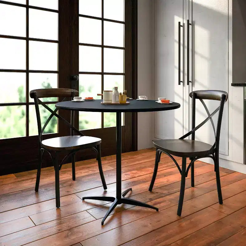 36" Round Wood Cocktail Table – Adjustable 30" or 42" Column Height