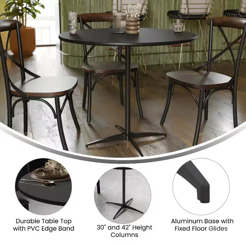 36" Round Wood Cocktail Table – Adjustable 30" or 42" Column Height