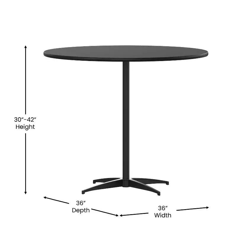 36" Round Wood Cocktail Table – Adjustable 30" or 42" Column Height