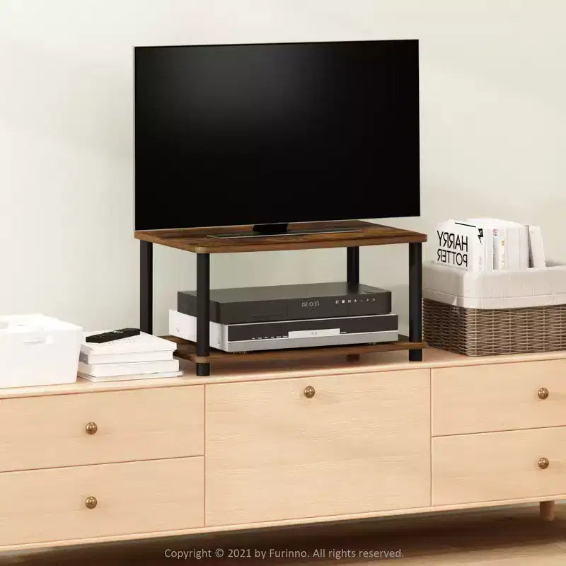 Industrial TV Stands Media Entertainment Center with 2-tier Open Storage Shelves
