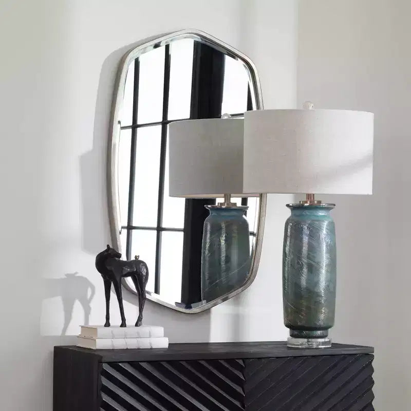 Vanity Accent Wall Mirror Modern Beveled Satin Black Iron Metal Frame 22 1/4 Wide for Bathroom Bedroom Living Room Home