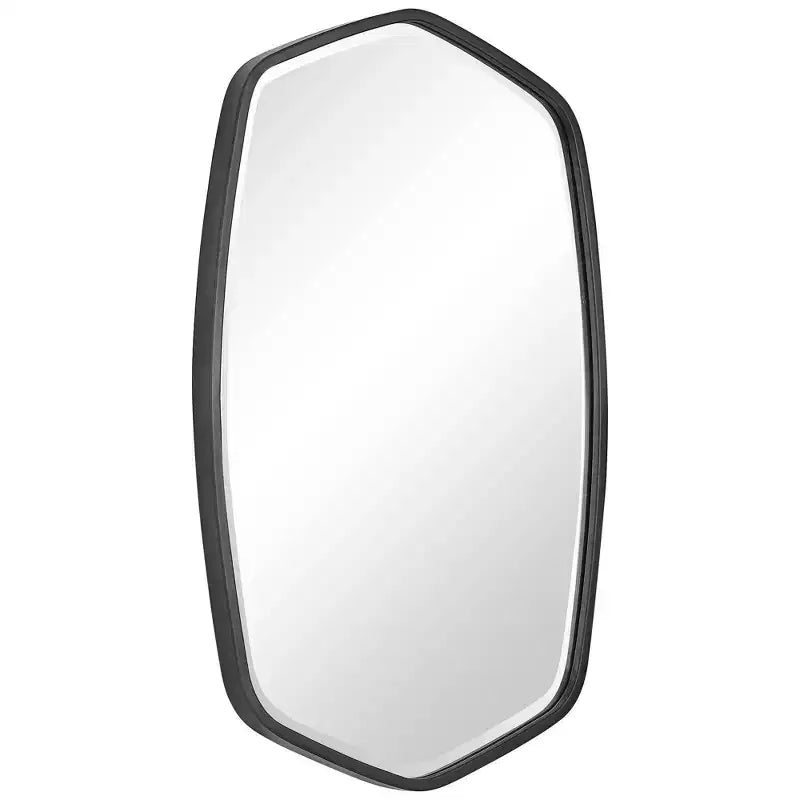 Vanity Accent Wall Mirror Modern Beveled Satin Black Iron Metal Frame 22 1/4 Wide for Bathroom Bedroom Living Room Home
