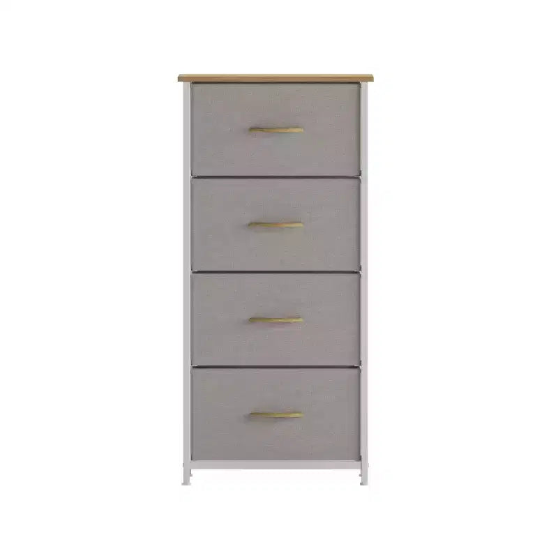 4 Drawer Storage Dresser with Cast Iron Frame, Wood Top and Easy Pull Fabric Drawers with Wooden Handles