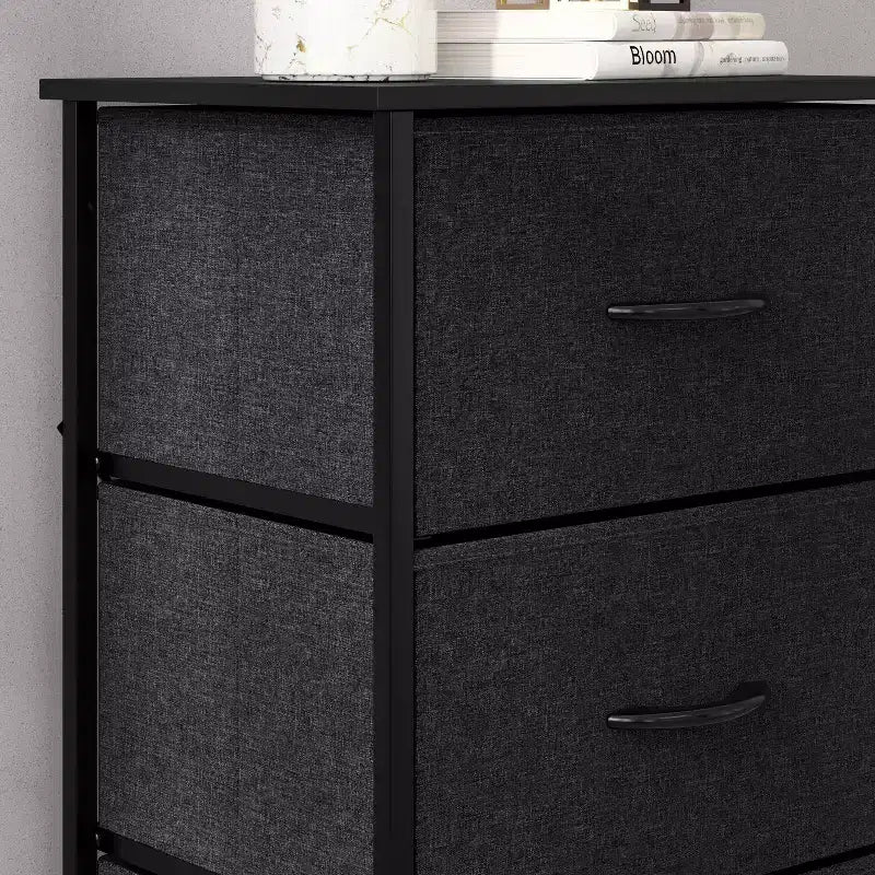 4 Drawer Storage Dresser with Cast Iron Frame, Wood Top and Easy Pull Fabric Drawers with Wooden Handles