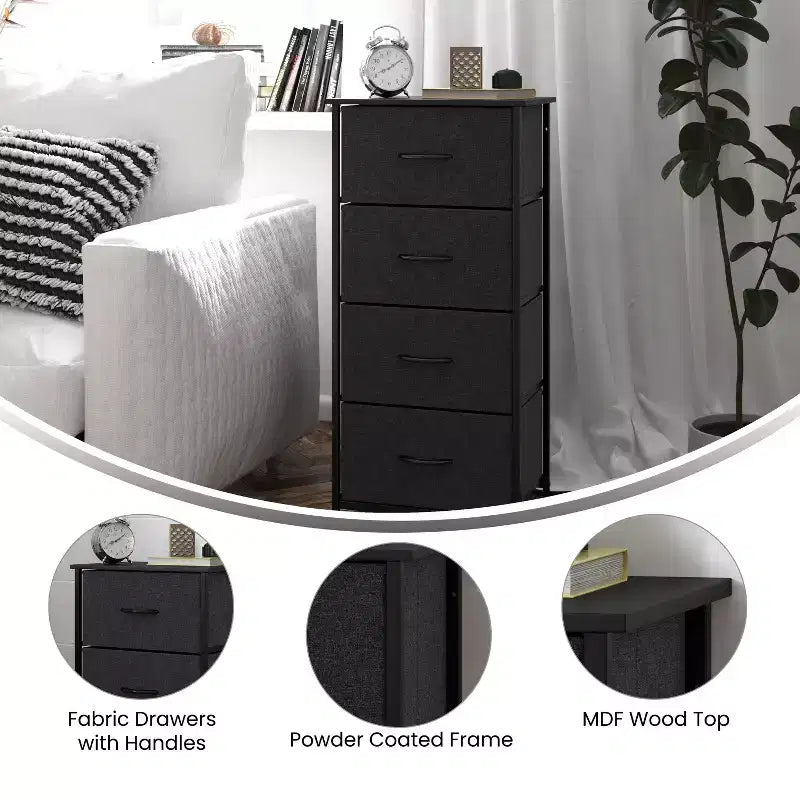 4 Drawer Storage Dresser with Cast Iron Frame, Wood Top and Easy Pull Fabric Drawers with Wooden Handles