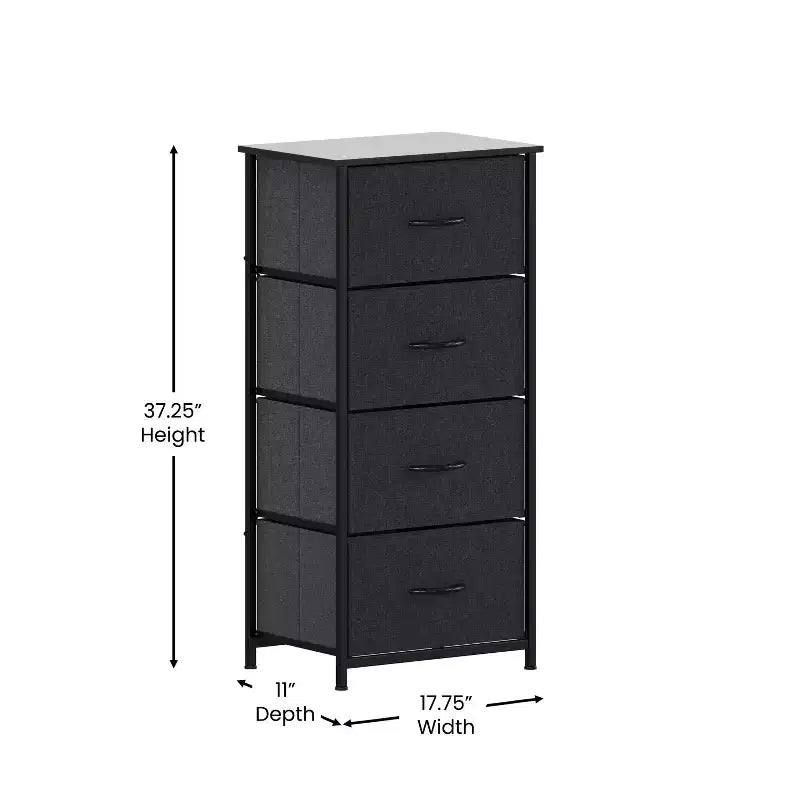 4 Drawer Storage Dresser with Cast Iron Frame, Wood Top and Easy Pull Fabric Drawers with Wooden Handles