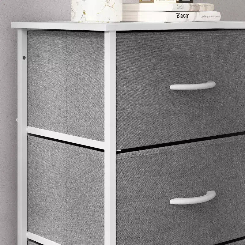 4 Drawer Storage Dresser with Cast Iron Frame, Wood Top and Easy Pull Fabric Drawers with Wooden Handles