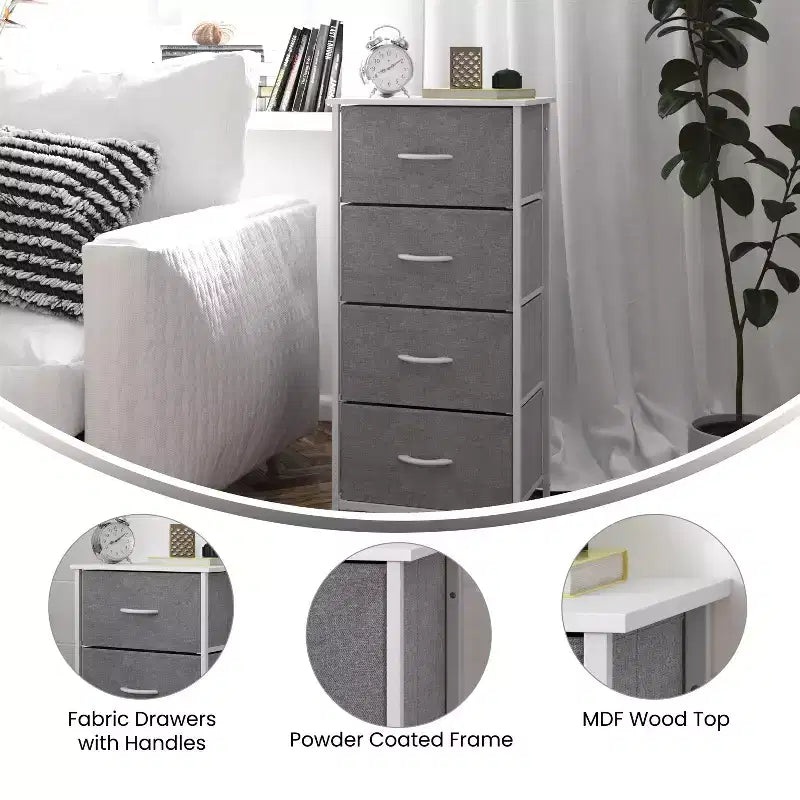 4 Drawer Storage Dresser with Cast Iron Frame, Wood Top and Easy Pull Fabric Drawers with Wooden Handles