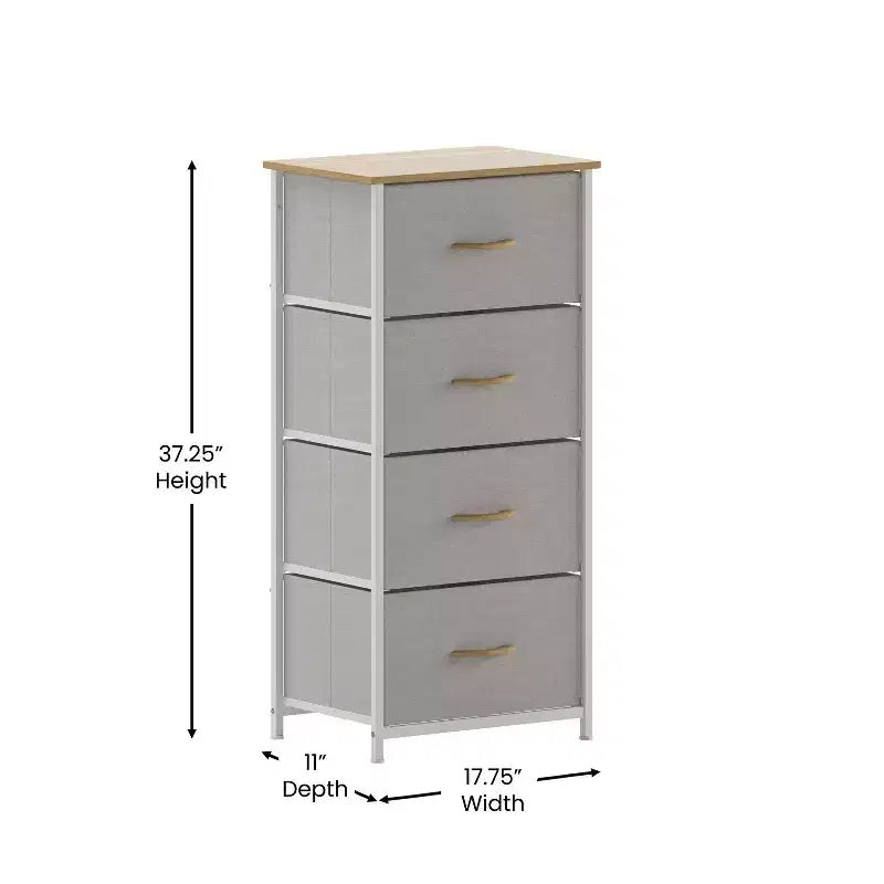 4 Drawer Storage Dresser with Cast Iron Frame, Wood Top and Easy Pull Fabric Drawers with Wooden Handles